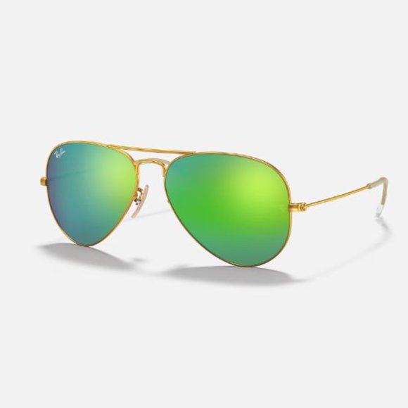 RAY-BAN | Sunglasses - Aviator Flash Lenses | Green + Gold Matte - Picture 4 of 6